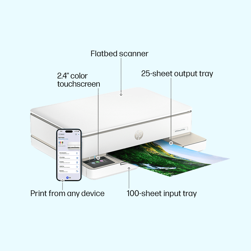 HP Envy 6155e Wireless All-in-One Color Inkjet Printer, prints, scans, copies, duplex, great for home, 3-mo free Instant Ink, AI-enabled (714L5A)