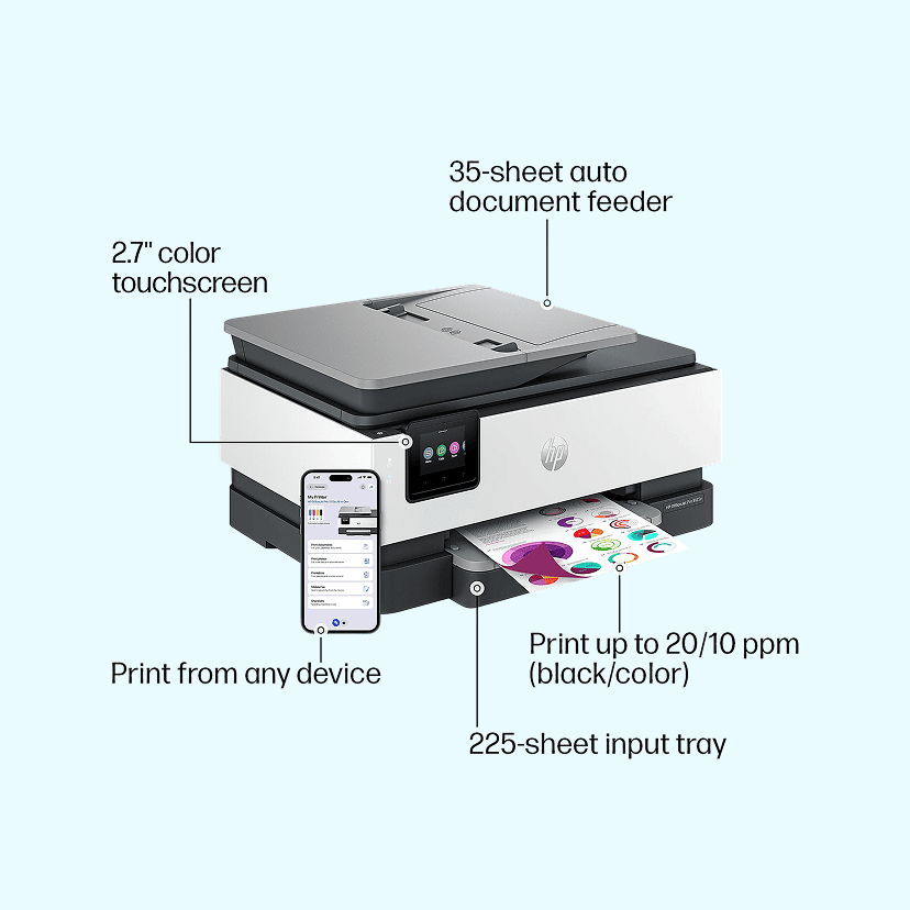 HP OfficeJet Pro 8125e Wireless All-in-One Color Inkjet Printer, print, scan, copy, duplex, best for home office, 3-mo free Instant Ink, AI-enabled