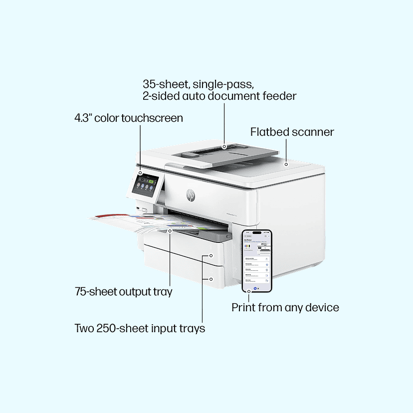 HP OfficeJet Pro 9730e Wide Format Wireless Color Inkjet Printer, print, scan, copy, duplex, best for office, 3-mo free Instant Ink, AI-enabled